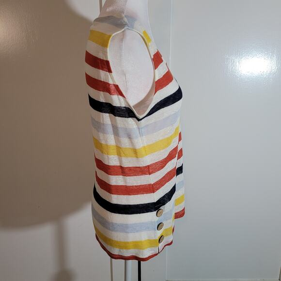 C&C California Size XS 100% Linen Colorful Striped Sleeveless Top Side Buttons - Picture 3 of 8